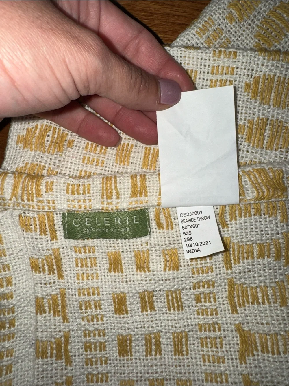 Celerie Kemble Beige & Mustard Yellow Knit Throw Blanket